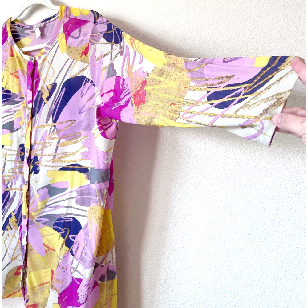 Logo Layers by Lori Goldstein Womens Top XL Button Front Pink Stretch Sheer Mesh - Picture 4 of 6